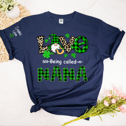 Nana St Patrick’s Day Shirt, Love Being Called Nana with Shamrocks and Gnome, Custom Grandma Shirt from Kids