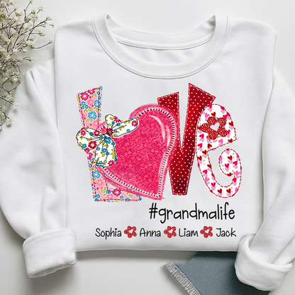 Personalized Love Grandma Sweatshirt, Valentine Heart Bow Gift for Grandma