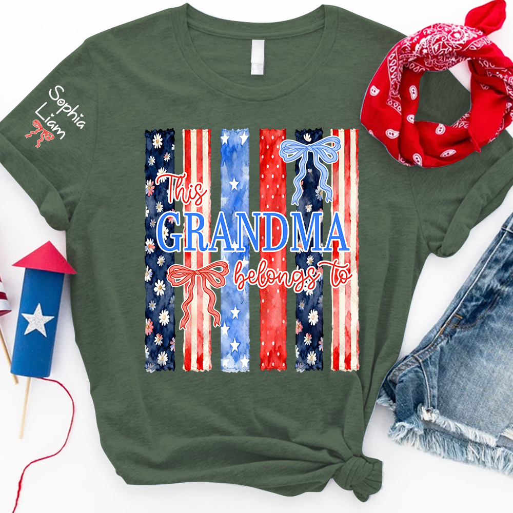 Personalized This Grandma Belongs To T Shirt, Custom Gift for Grandma with Family Names, Patriotic Design for 4th of July