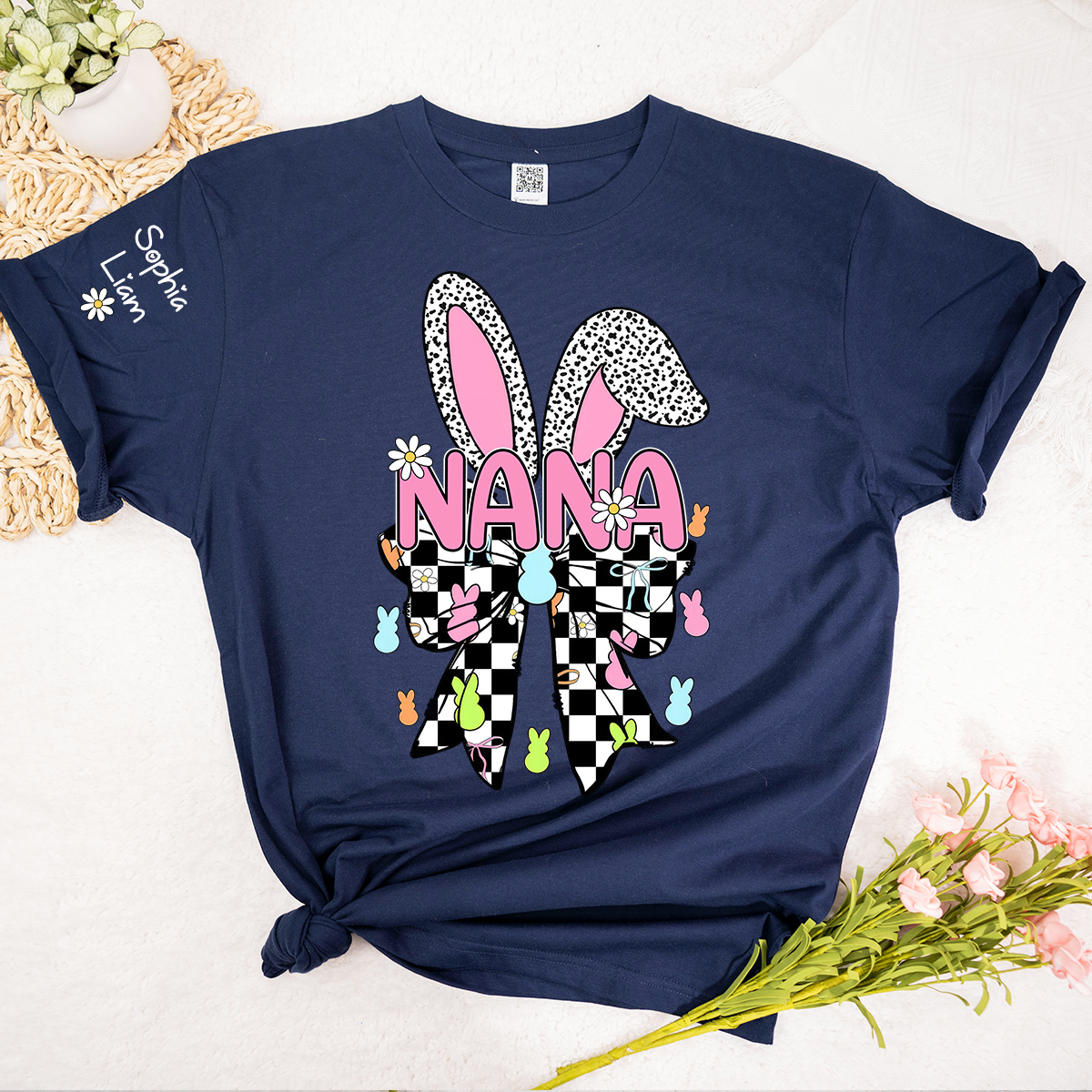Nana Easter Bunny Shirt, Personalized Grandma T Shirt With Kids Names