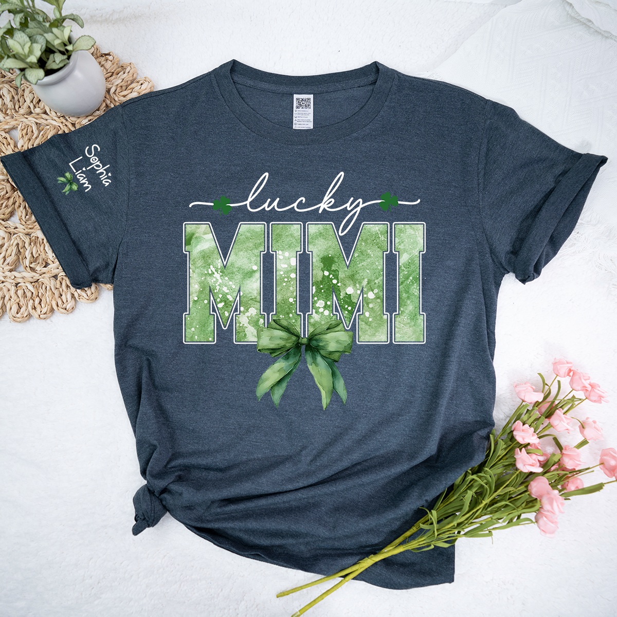 Lucky Mimi Shirt for St Patrick’s Day, Custom Name Grandma T Shirt with Shamrocks, Personalized Mimi Family Shirt