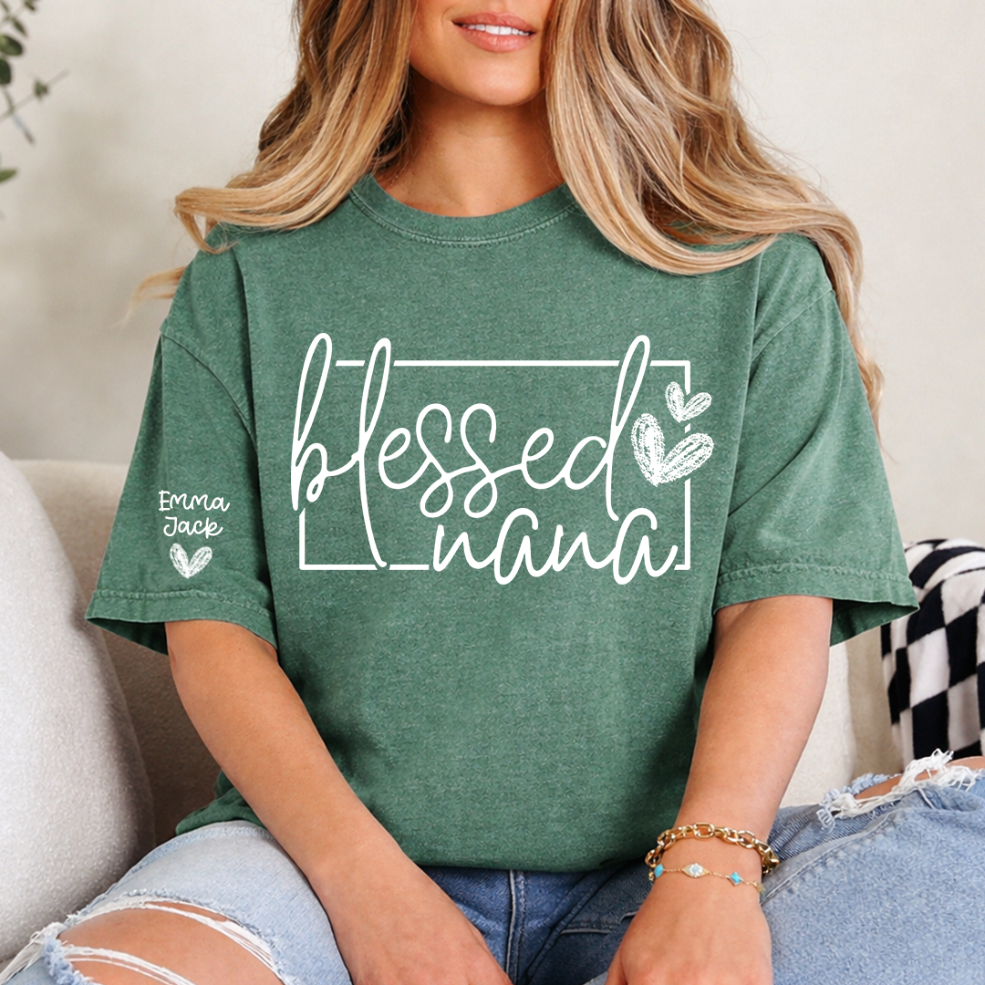 Blessed Grandma Shirt, Custom Grandkids Names, Heart Design T-Shirt, Perfect Gift for Grandma