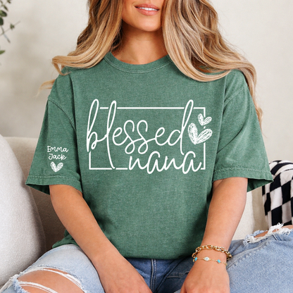 Blessed Grandma Shirt, Custom Grandkids Names, Heart Design T-Shirt, Perfect Gift for Grandma