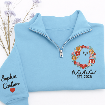 Custom Embroidered Nana Flower est Sweatshirt And Grandkids Quarter Zip Sweater