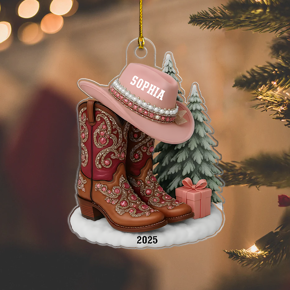 Personalized Cowgirl Ornament 2025 – Custom Name Western Boots and Hat Christmas Ornament for Cowgirl Lovers Ornament