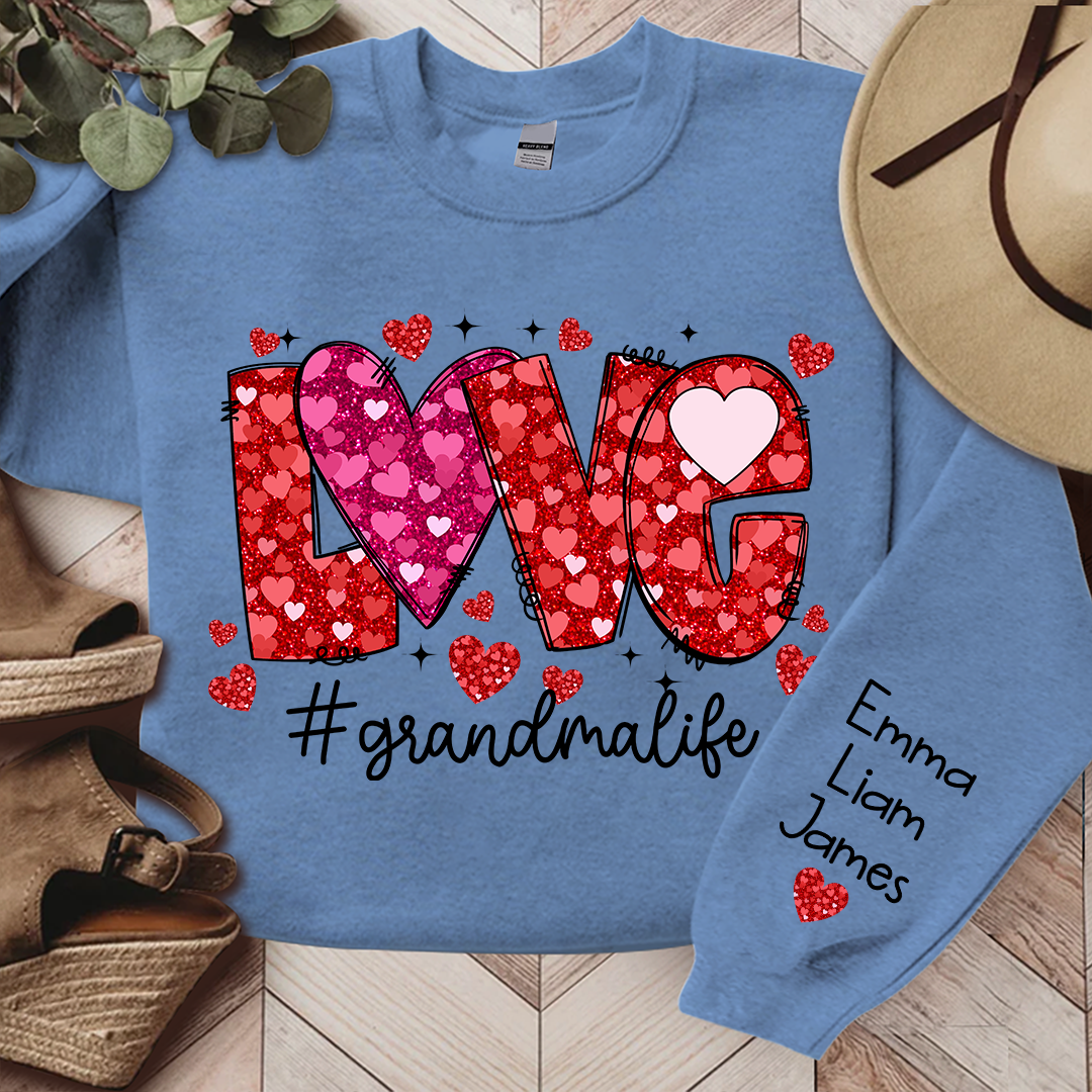 Love Pink Valentine Grandma Life, Custom Grandma And Kids, Grandma Gift TH Sweatshirt