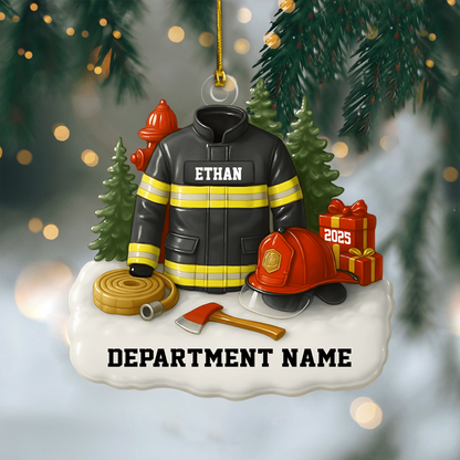 Personalized Firefighter Ornament 2025 – Custom Name and Department Christmas Tree Decoration Ornament