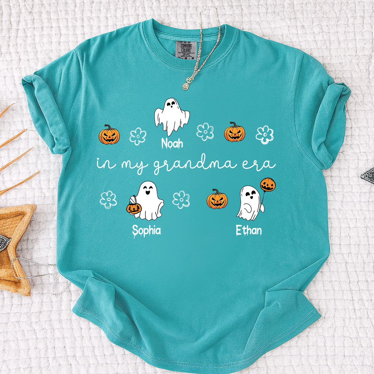 Comfort Colors® In My Grandma Era Halloween Tee, Custom Gifts for Grandma and Grandchild