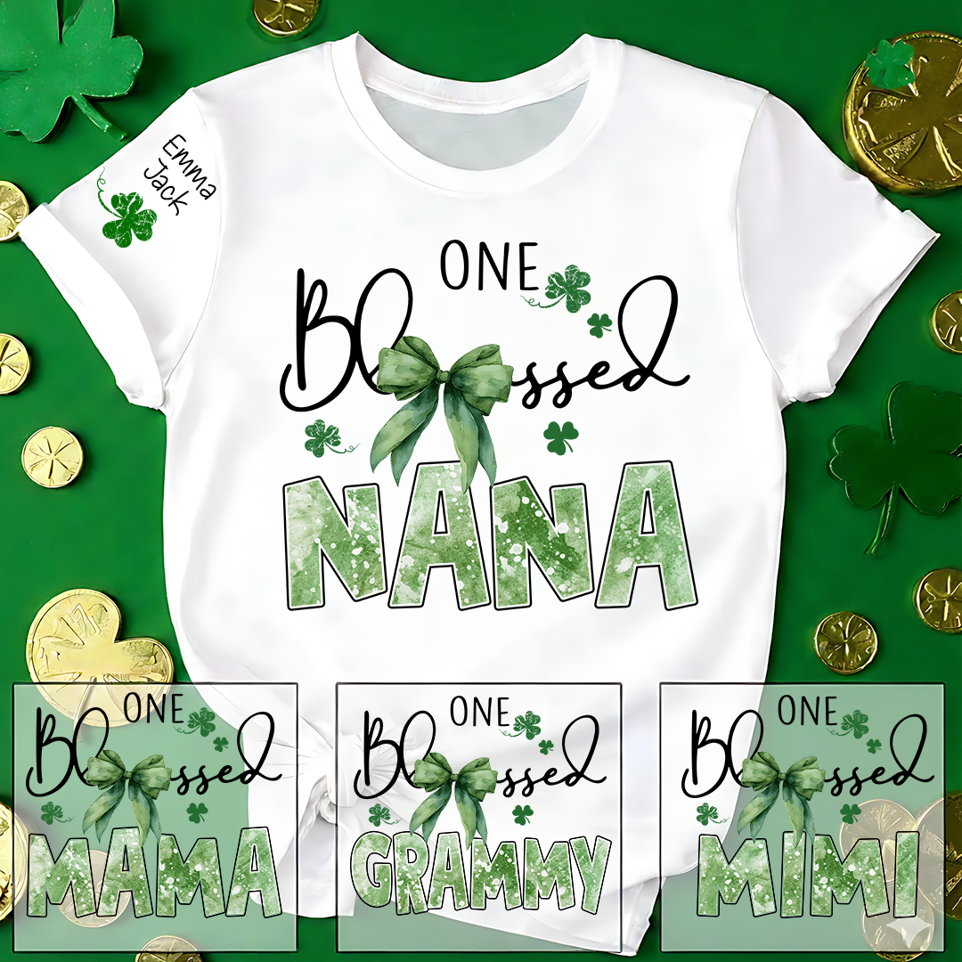 One Blessed Nana T-Shirt, St Patrick’s Day Shamrock Family T Shirt with For Gift Grandma And Kids