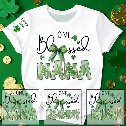 One Blessed Nana T-Shirt, St Patrick’s Day Shamrock Family T Shirt with For Gift Grandma And Kids