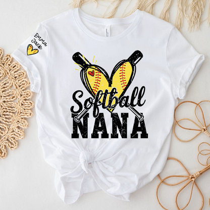 Custom Softball Nana Shirt for Game Day, Personalized Grandchildren Names Family Tee