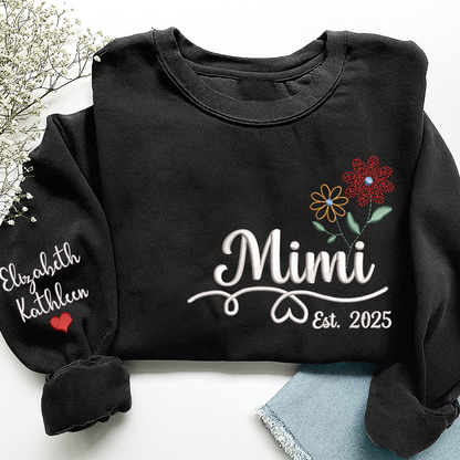 Personalized Embroidered Name Sweatshirts with Flowers, Gifts For Grandma And Kids