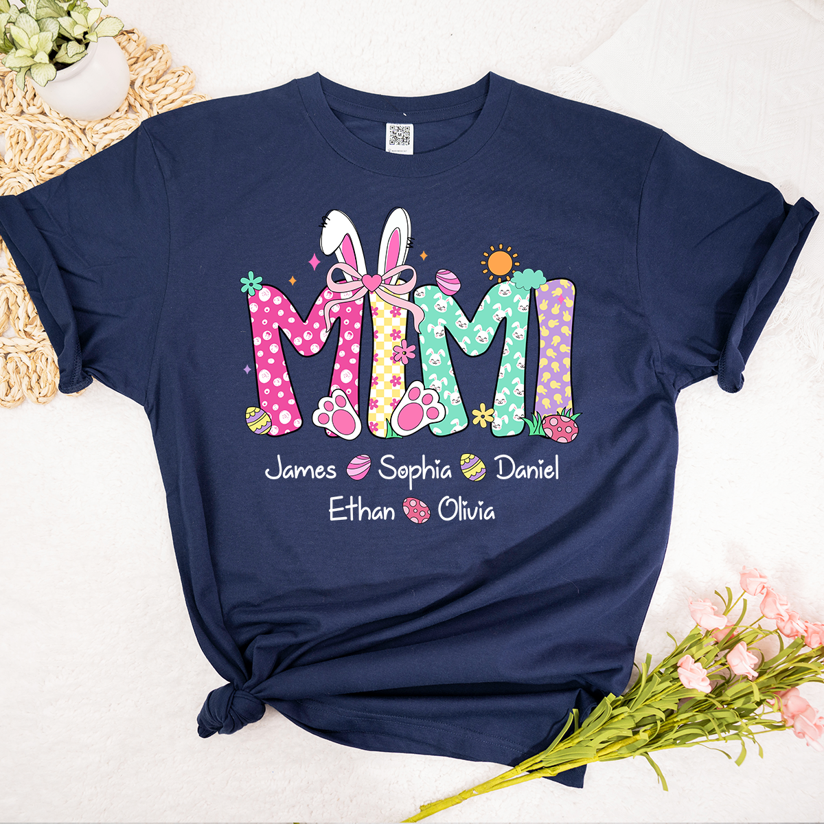 Personalized Gigi Easter Shirt With Bunny Ears, Custom Gigi Shirt With Grandkids Names