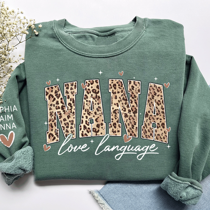 Personalized Nana And Kids Sweatshirt, Love Language Leopard Design for Valentine
