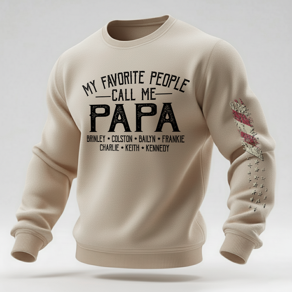 Papa Sweatshirt Personalized With Children Names, Classic Dad Grandpa Crewneck