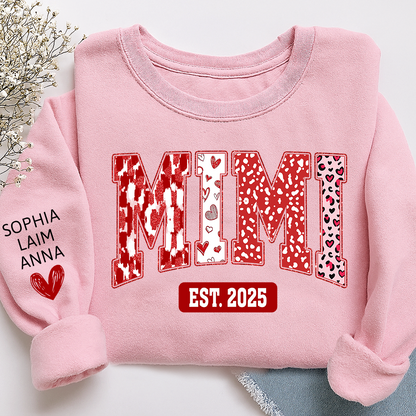 Custom Mimi Sweatshirt, Valentine Heart Pattern Pullover with Names