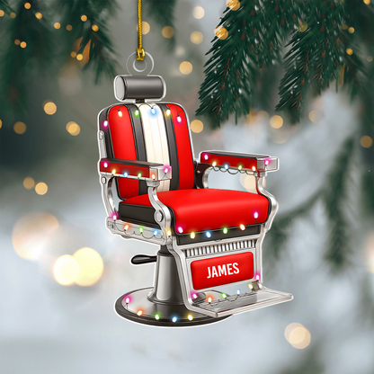 Personalized Barber Chair Ornament – Custom Name Christmas Tree Decor for Barbers & Hair Stylists Ornament