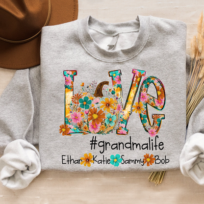 Love Autumn Personalized Sweatshirt, Custom Name for Grandma And Kids