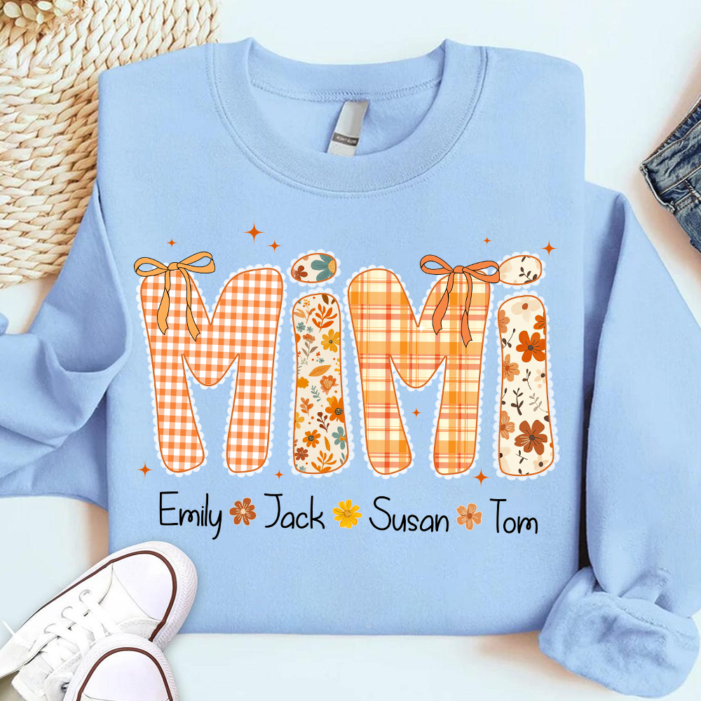 Custom Grandma Name, Preppy Floral Fall Mimi Bundle For Gift Mimi And Kids
