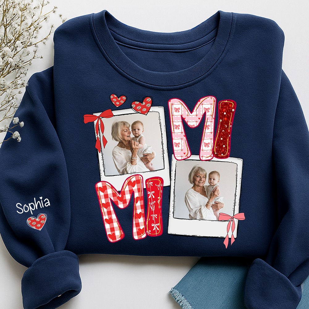 Personalized Mimi Photo Sweatshirt, Custom Grandma Crewneck with Grandbaby Pictures, Mimi Valentine Family Gift