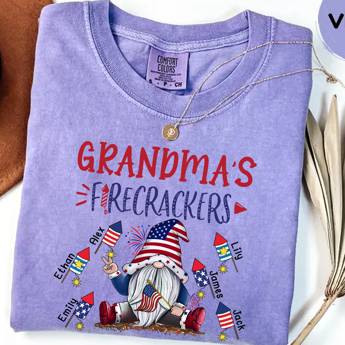 Comfort Colors® Personalized Grandma's Firecrackers Gnomes 4th Of July T-Shirt