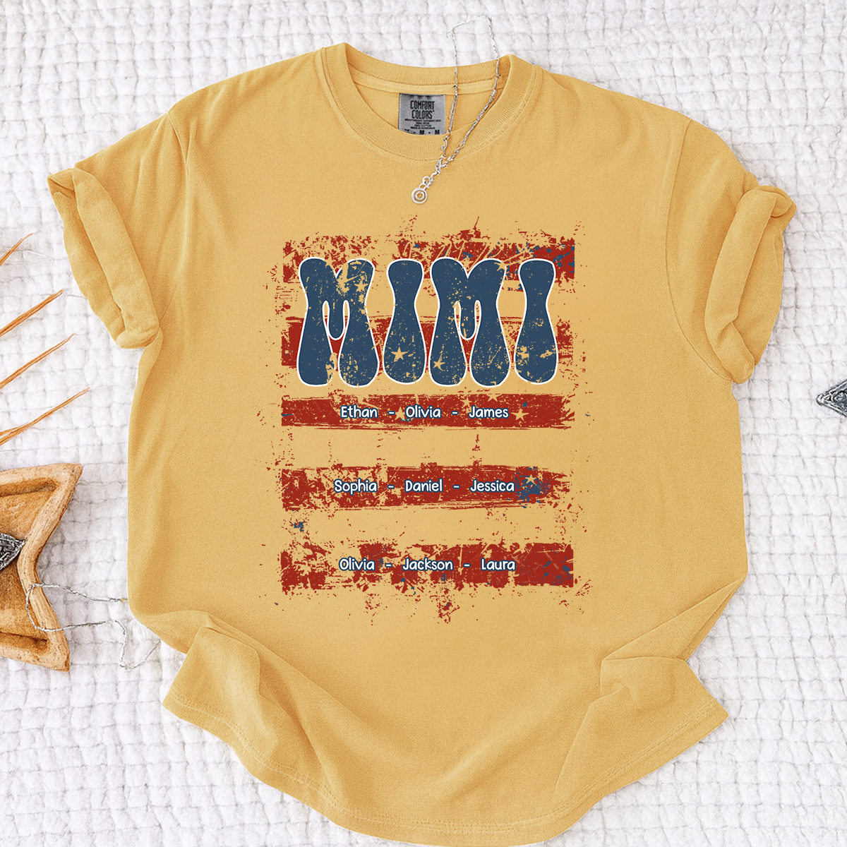 Comfort Colors Personalized Mimi Shirt with Family Names Patriotic American Flag Graphic Custom Family T Shirt for Mimi