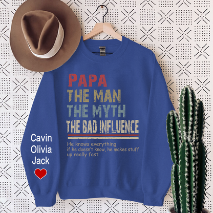 Papa The Man The Myth The Legend, Custom Papa With Kids Sweatshirt