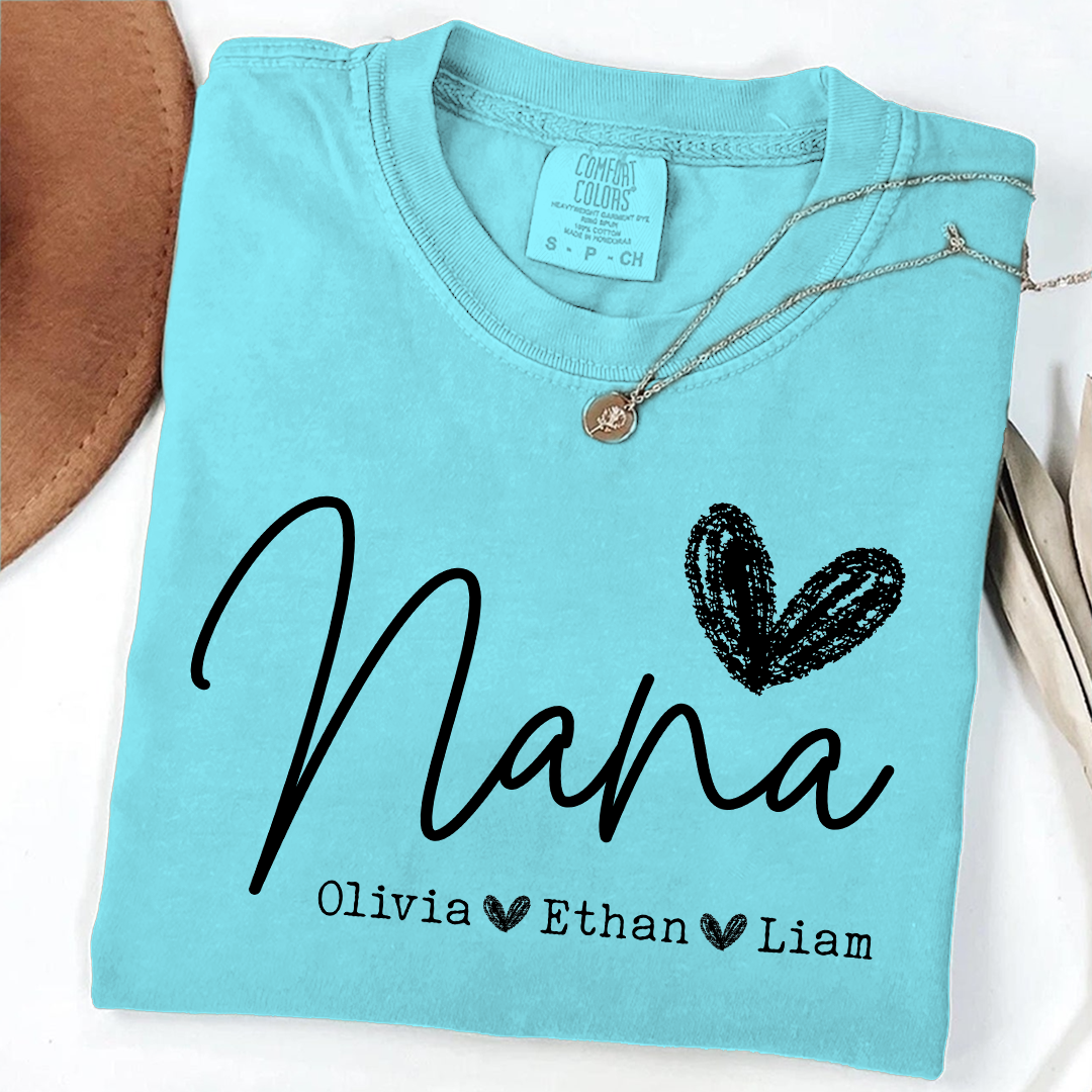 Comfort Colors Personalized Nana Shirt, Custom Grandma T Shirt with Grandkids Names, Unique Gift for Nana, Perfect for Mother's Day, Birthday