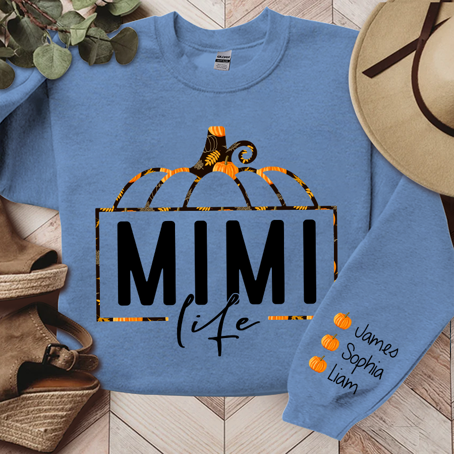 Mimi Life Pumpkin Fall Autumn Sweatshirt, Custom Mimi & Kids, Grandma Gift TH Sweatshirt