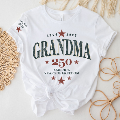 Grandma 250 Years of Freedom America Flag T-Shirt | Patriotic 4th of July Shirt