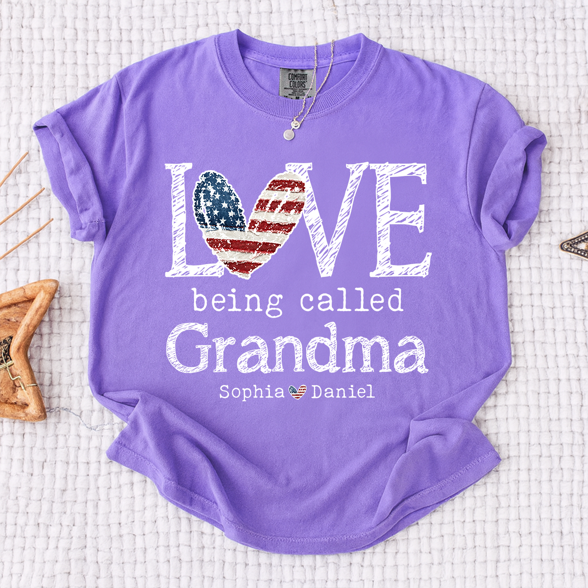 Comfort Colors LOVE Being Called Grandma T Shirt, USA Flag Heart Design with Kids  Names, Custom Grandma Shirt, Perfect Gift for Mother's Day