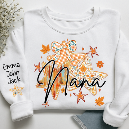 Personalized Nana Shirt for Women, Autumn Star Floral Design Tee, Custom Grandma T Shirt, Cozy Family Gift