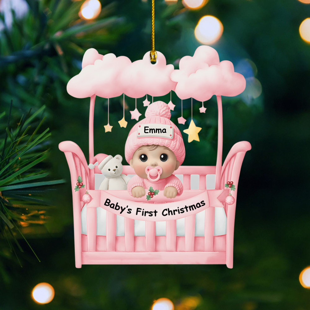 Personalized Baby First Christmas Ornament 2025 – Custom Name Crib Ornament, Newborn Keepsake Gift Ornament