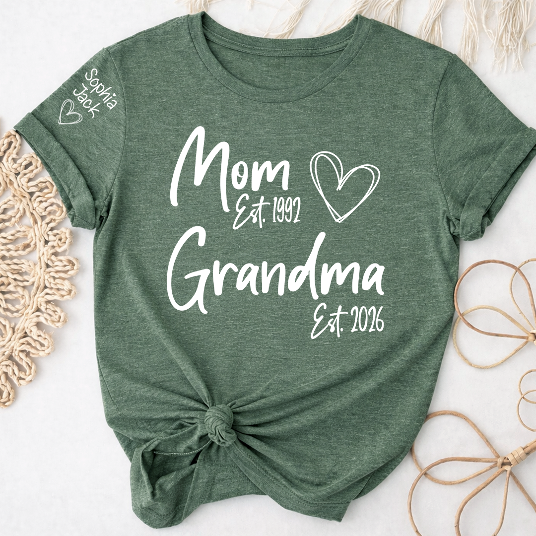Personalized Mom Grandma Shirt, Est Year Minimal Family Design, With Grandma And Kids Names