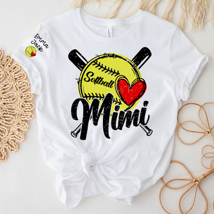 Mimi Softball Shirt with Heart Design, Personalized Family T Shirt with Custom Names