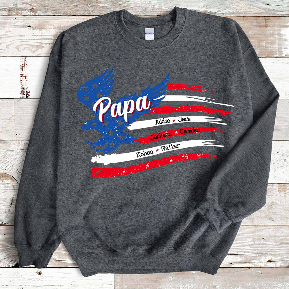 Personnalized Papa with Grandkids American Flag Sweatshirt