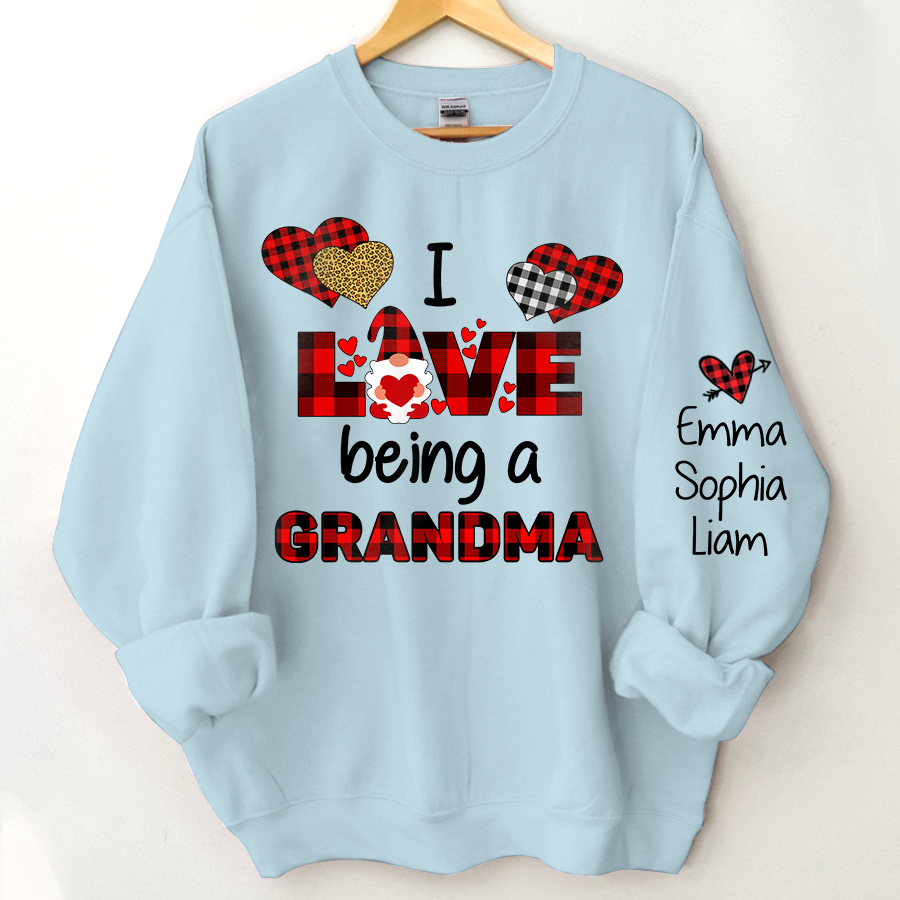 Personalized Grandma Gnome Xmas Sweatshirt, Custom I Love Being A Grandma With Grandkids Christmas Sweatshirt