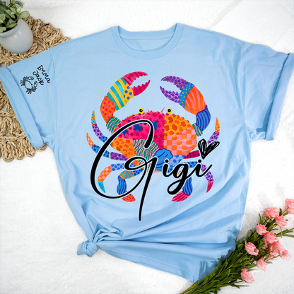Personalized Coastal Grandma Shirt, Custom Grandkids Names Tee, Colorful Crab Beach Design, Gift for Grandma from Family