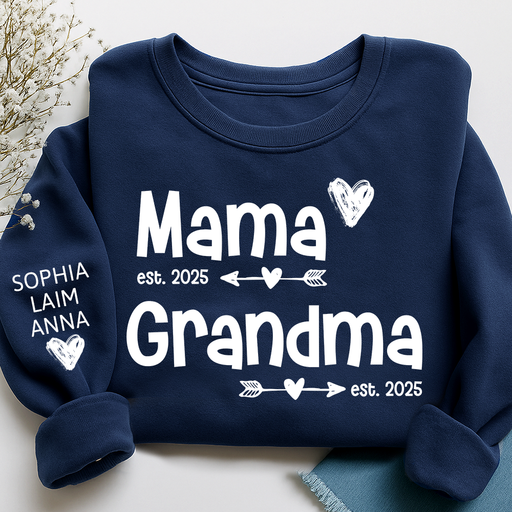 Personalized Mama Grandma Sweatshirt, Custom Est. 2025 Family Name Gift Shirt
