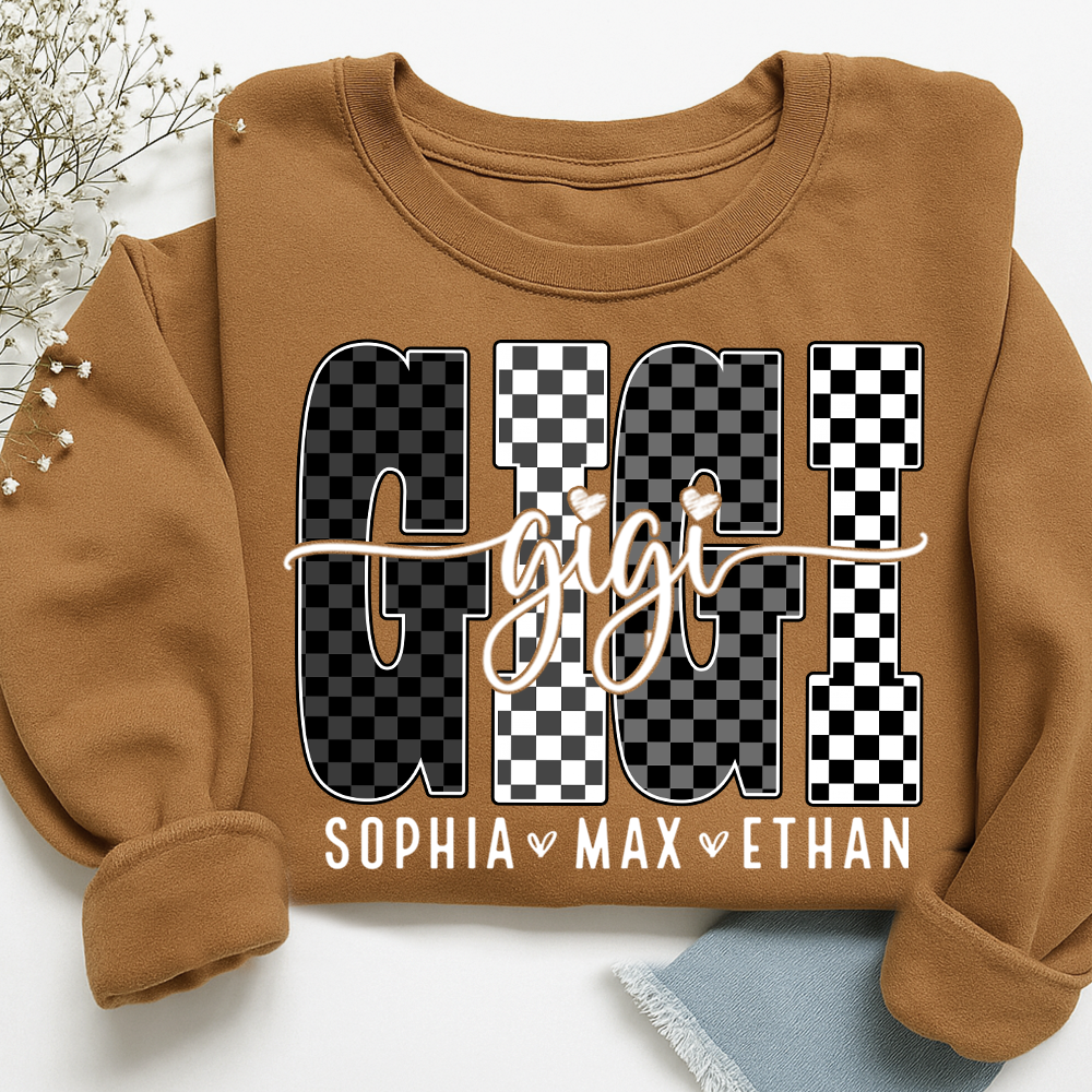 Black White Design Sweatshirt, Custom Gift For Gigi And Kids