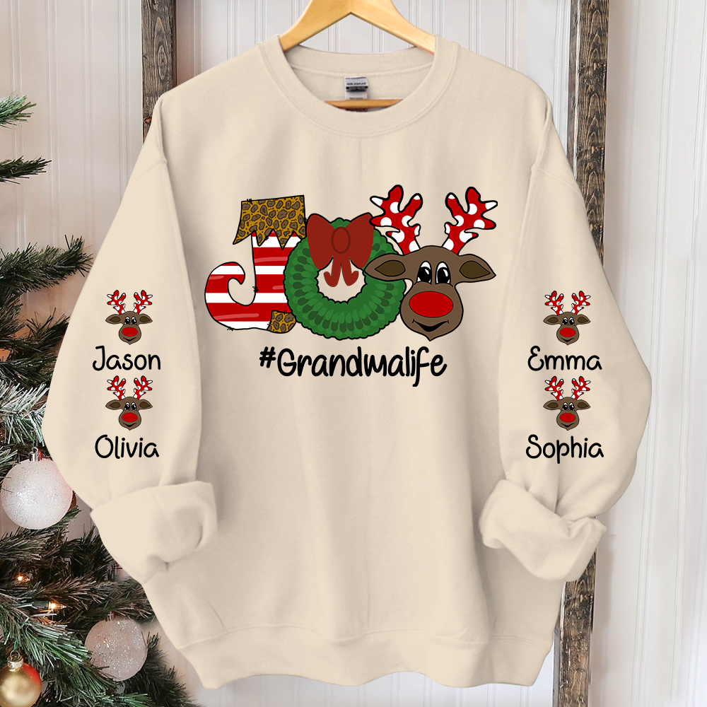 Joy Christmas Sweatshirt, Custom Grandma And Kids Christmas, Grandma Gift TH Sweatshirt