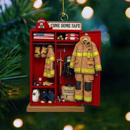Personalized Firefighter Gear Locker Ornament – Custom Name & Unit Christmas Decoration, Meaningful Holiday Gift for Firefighters Ornament