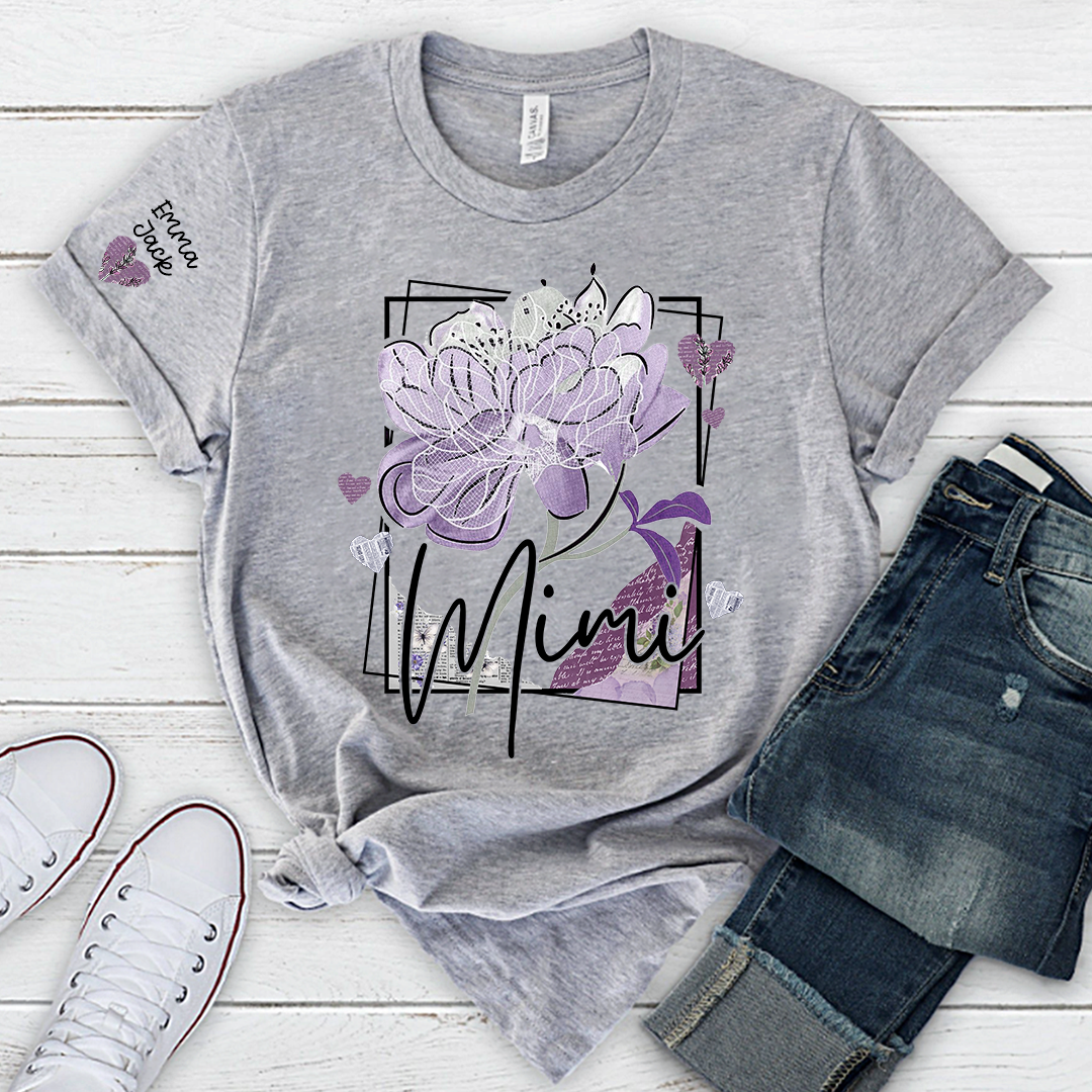 Personalized Mimi Shirt – Floral Mimi T-Shirt with Custom Name and Elegant Purple Design