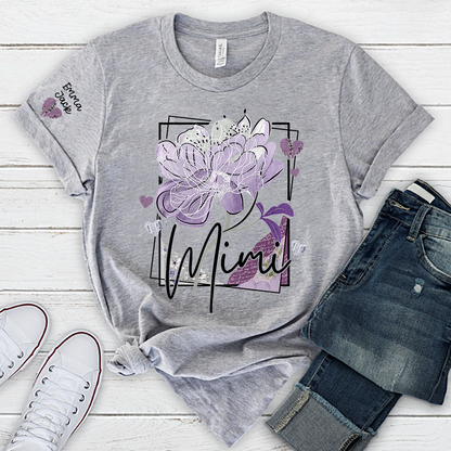 Personalized Mimi Shirt – Floral Mimi T-Shirt with Custom Name and Elegant Purple Design