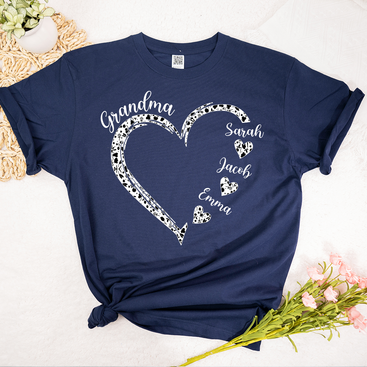 Personalized Grandma Shirt with Grandkids Names, Custom Heart Grandma T Shirt Gift