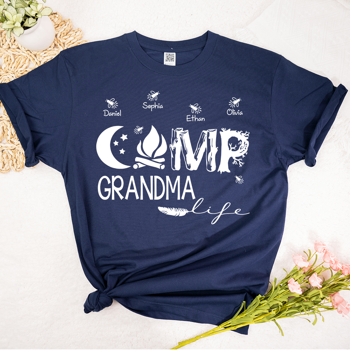 Personalized Camp Grandma Life Shirt, Custom Grandkids Names Camping T-Shirt, Outdoor Grandma Gift, Campfire Family Tee
