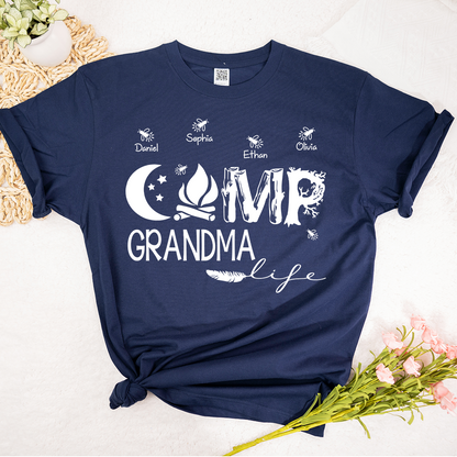 Personalized Camp Grandma Life Shirt, Custom Grandkids Names Camping T-Shirt, Outdoor Grandma Gift, Campfire Family Tee
