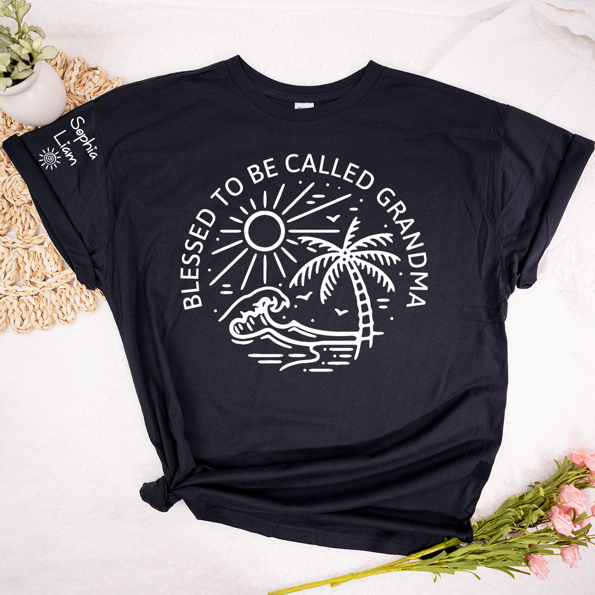 Blessed To Be Called Grandma Shirt, Beach Palm Tree Graphic Tee, Summer Vacation Grandma Gift for Nana Mimi Gigi