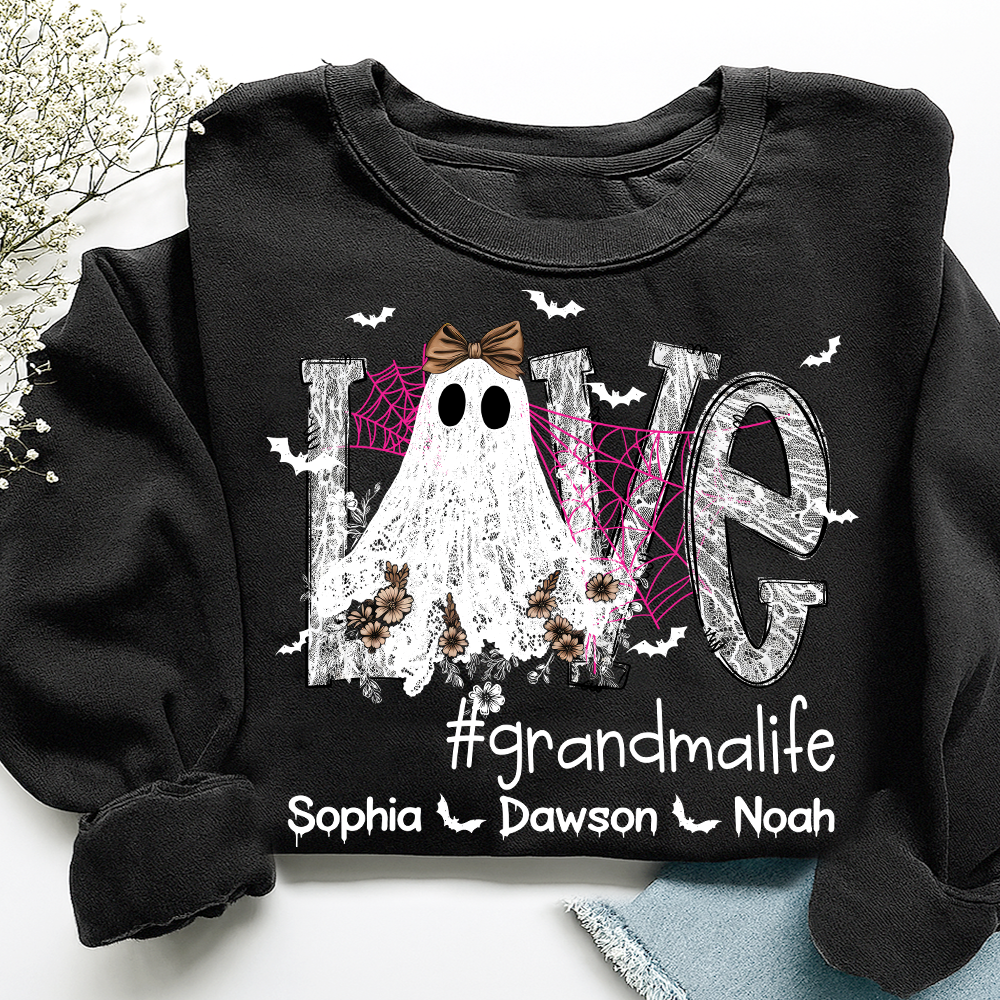 Personalized Mimi Life Halloween Sweatshirt, Custom Love Ghost Shirt with Kids Names