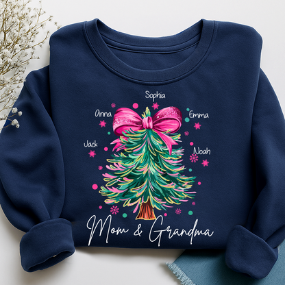 Custom Mom & Grandma Sweatshirt, Christmas Tree Holiday Shirt with Family Name